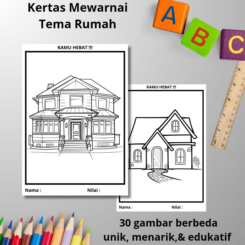 

Kertas Mewarnai Anak Tema Rumah 10 Lembar Berbeda, Ukuran A4 & A5 Terbaik