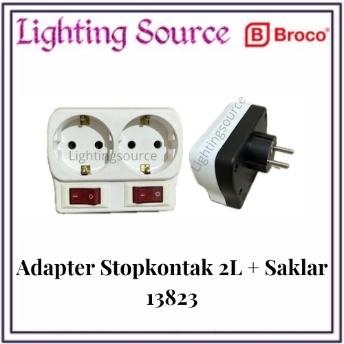 BROCO STOP KONTAK 2 CABANG DENGAN ARDE, SAKLAR DAN LAMPU 13823 | T 2 CABANG BROCO + SAKLAR 13823