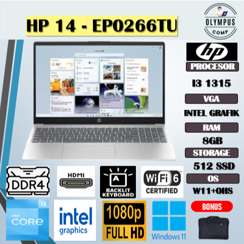 LAPTOP HP 14 i3 1315 RAM 8GB 512SSD 14.0FHD