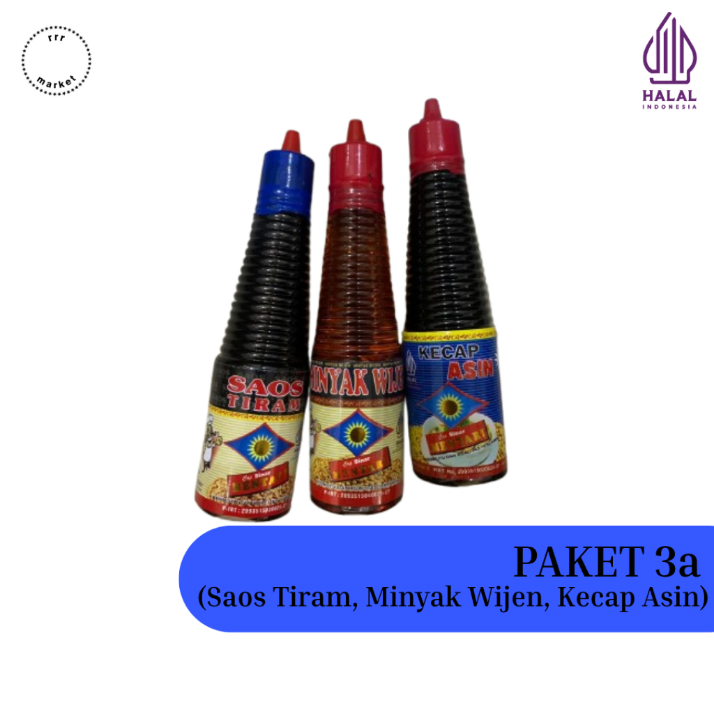 

Paket 3A (Minyak Wijen, Saos Tiram, Minyak Asin) Cap Sinar Mentari 150ML