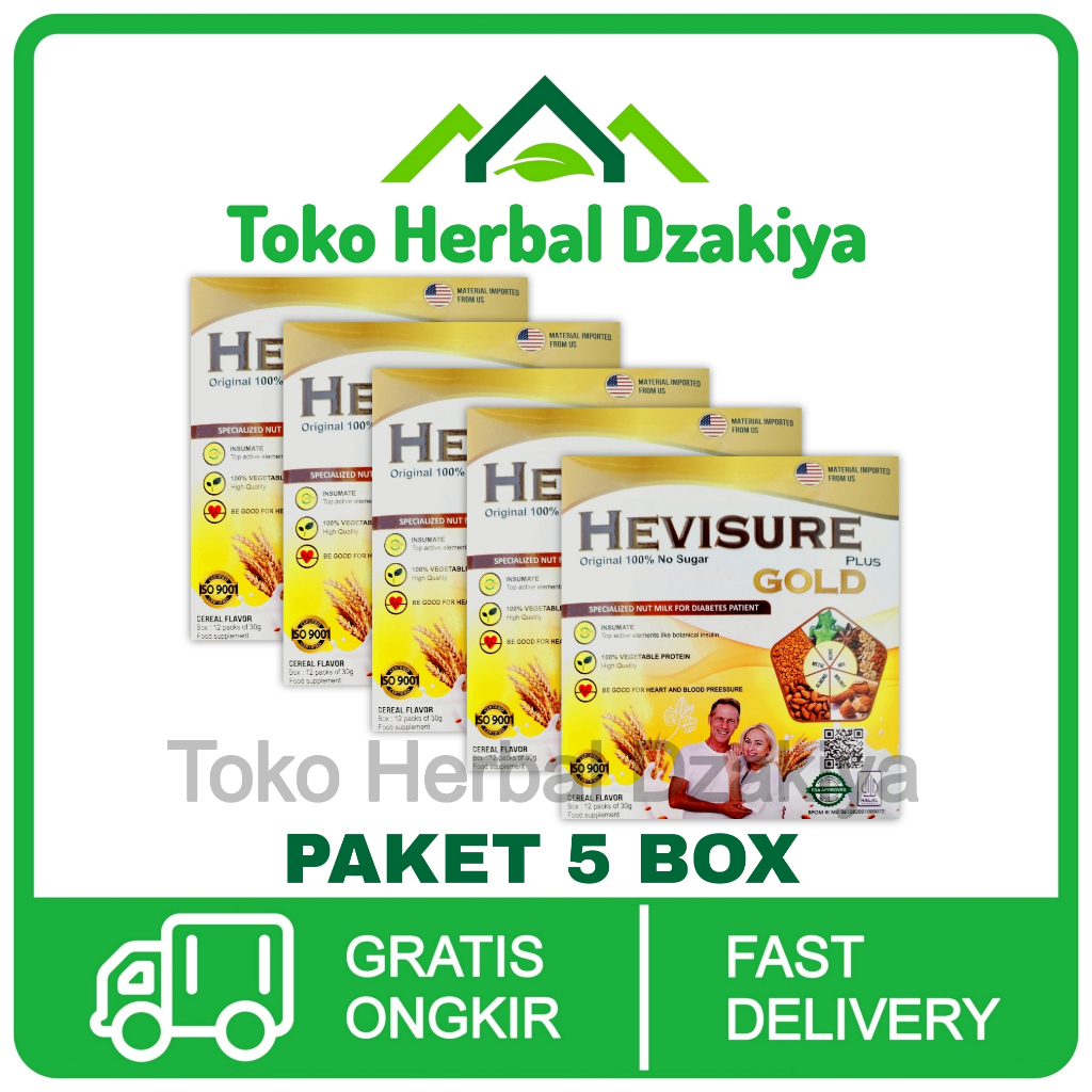

5 Box Hevisure Gold Susu Obat Diabetes Dan Kencing Manis Pankreas Insulin Original Asli