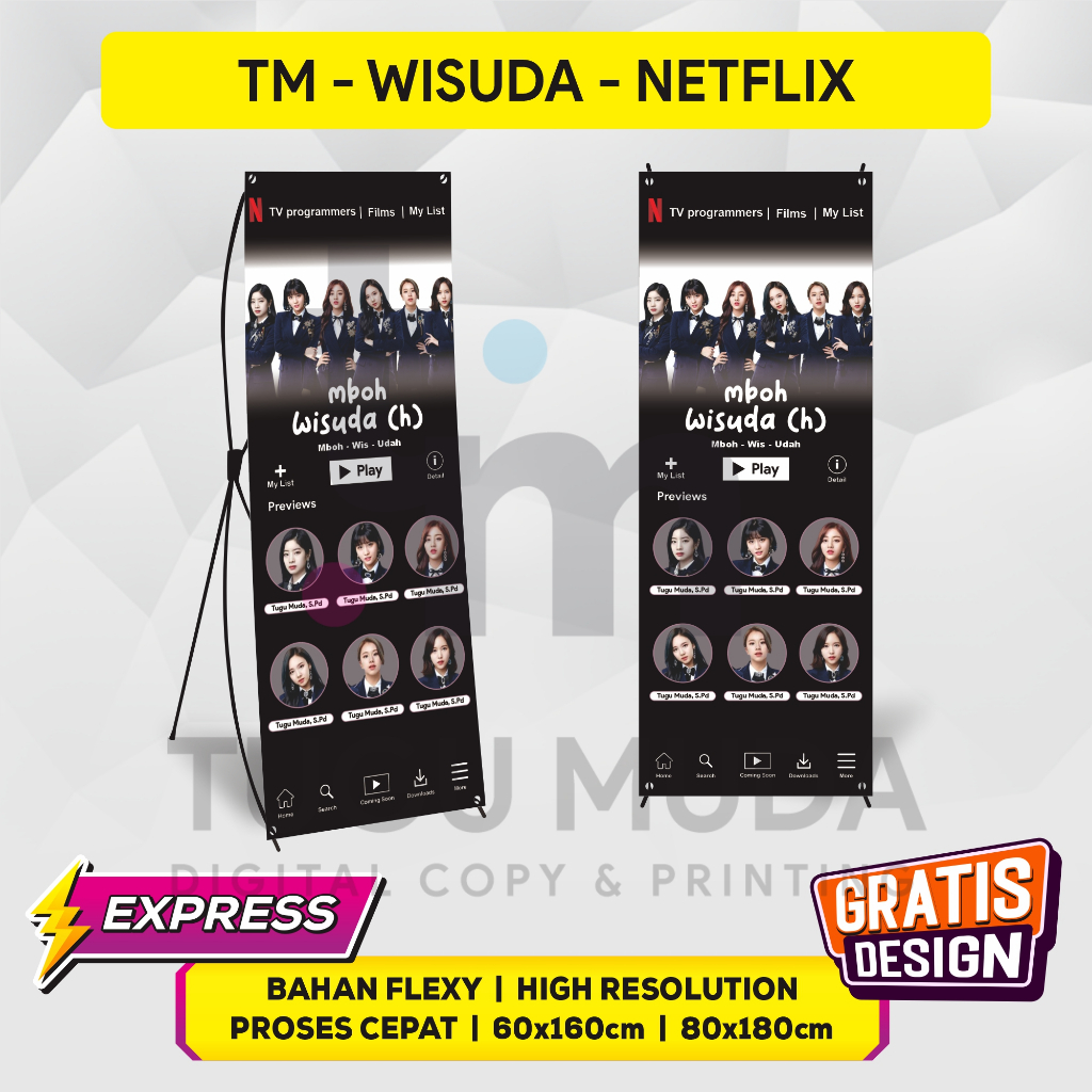 Cetak X-Banner Wisuda | X Banner Sidang Outdoor | Standing Banner Lulus 60x160cm - Gratis Design - M