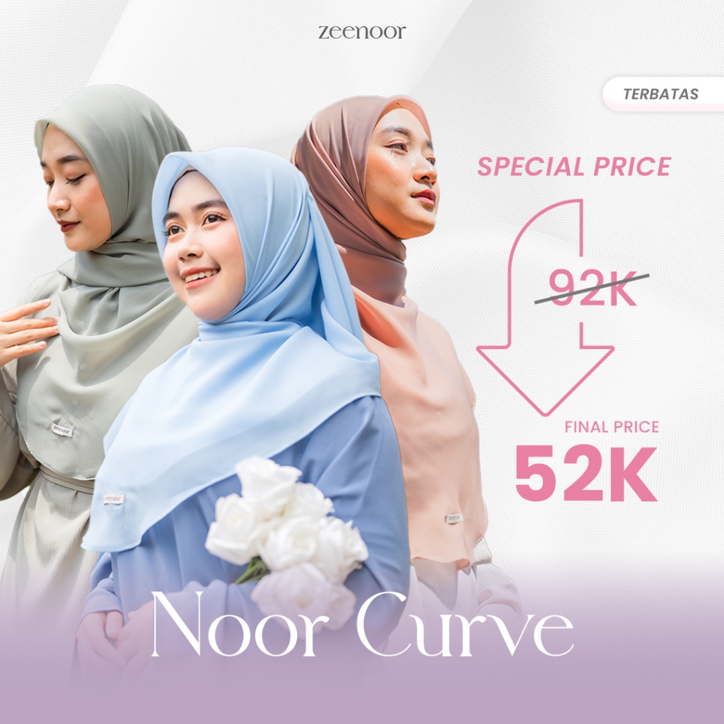 Zeenoor Hijab Noor Malay Curve - Kerudung Oval Empat Sisi Pollycotton by Cacil - Size 120,130,140