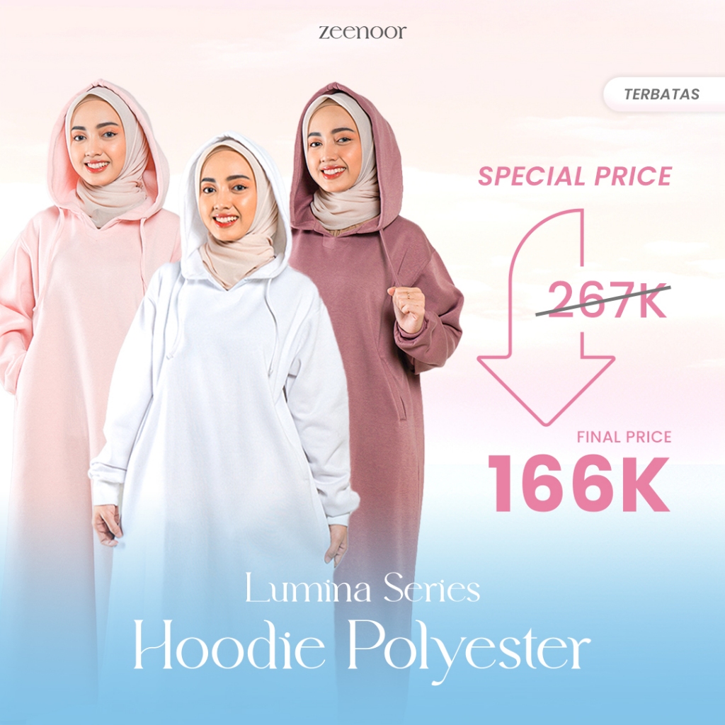 Zeenoor Lumina Series Hoodie | Hoodie Panjang Gamis Polos by Cacil | Polyester Fleece Jaket Wanita