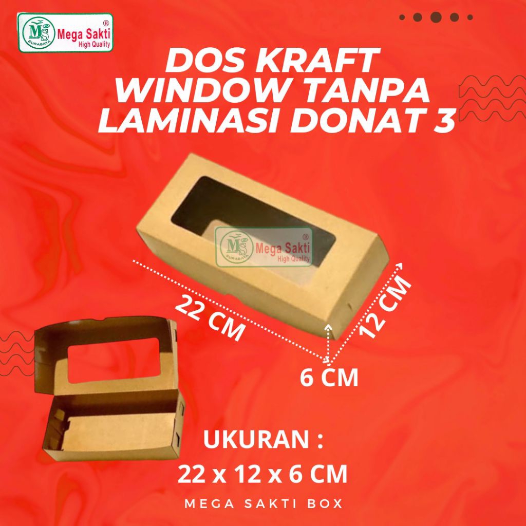 

(ISI 1 PCS) DOS / DUS KRAFT DONAT ISI 3 WINDOW TANPA LAMINASI UK 22 X 11 X 6 CM /Karton Box Dus Kue Box Hampers