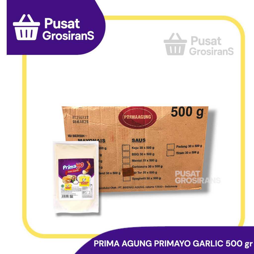 

Prima Agung Primayo Garlic 500gr 1 Karton isi 30pcs