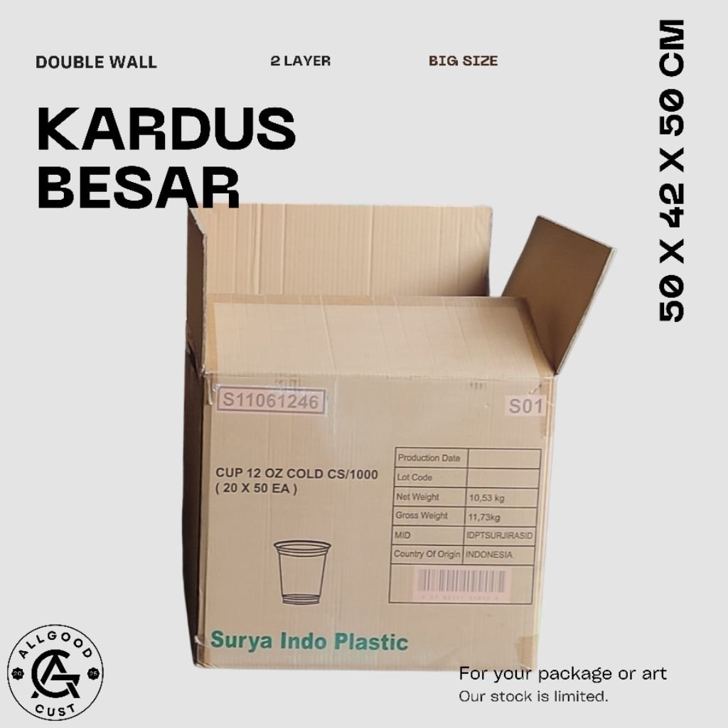 

Kardus Besar 2 Layer ukuran 50x42x50cm , dus packing, pindahan, dus kreasi