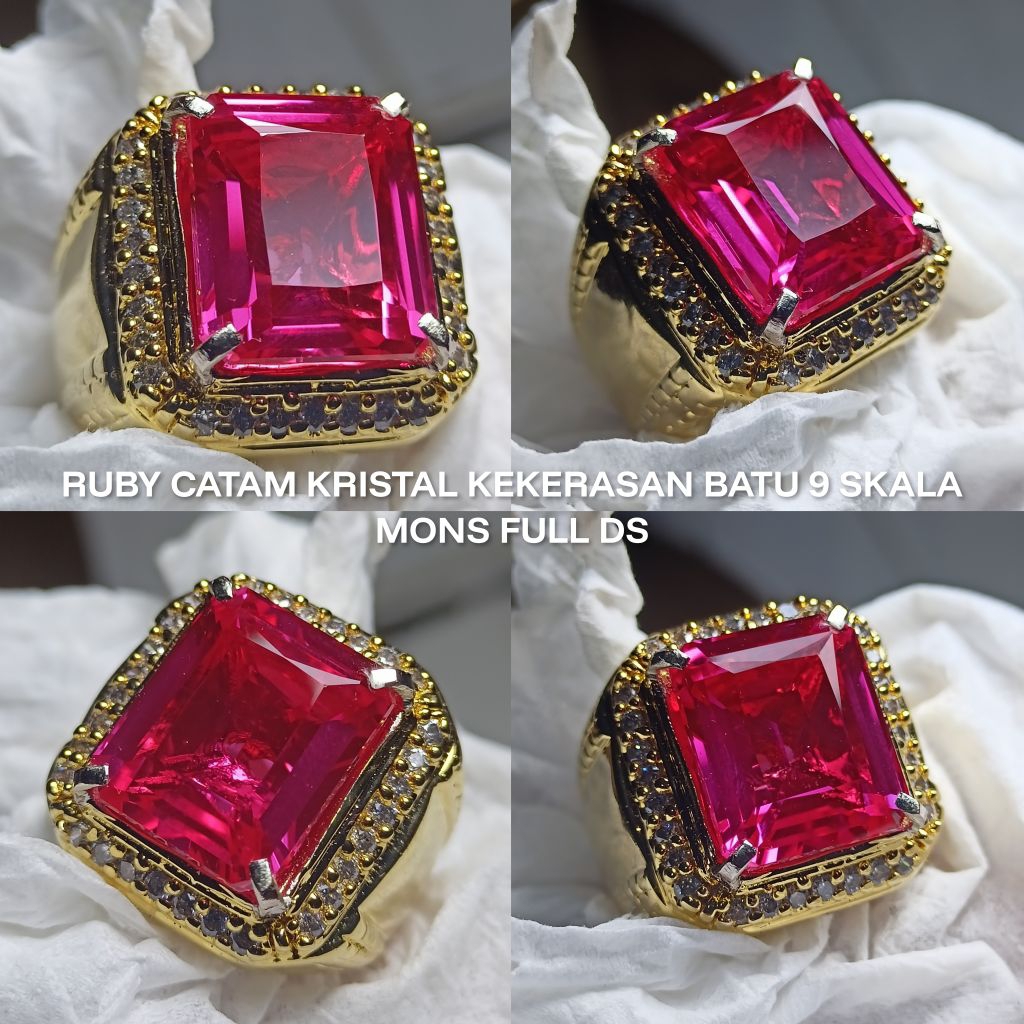 CINCIN BATU PERMATA PINK RUBY CATAM KRISTAL KEKERASAN 9 SKALA MONS FULL DS