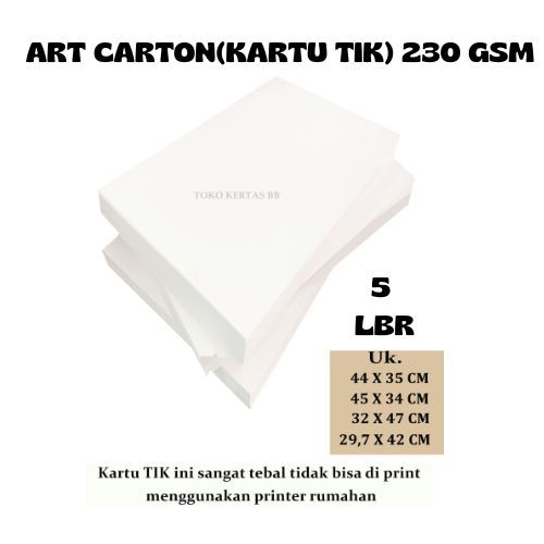 

ART CARTON ( KARTU TIK ) 230 GSM UKURAN (34 X 35 CM , 45 X 34 CM , 32 X 47 CM , 29,7 X 42 CM ) 5 LEMBAR