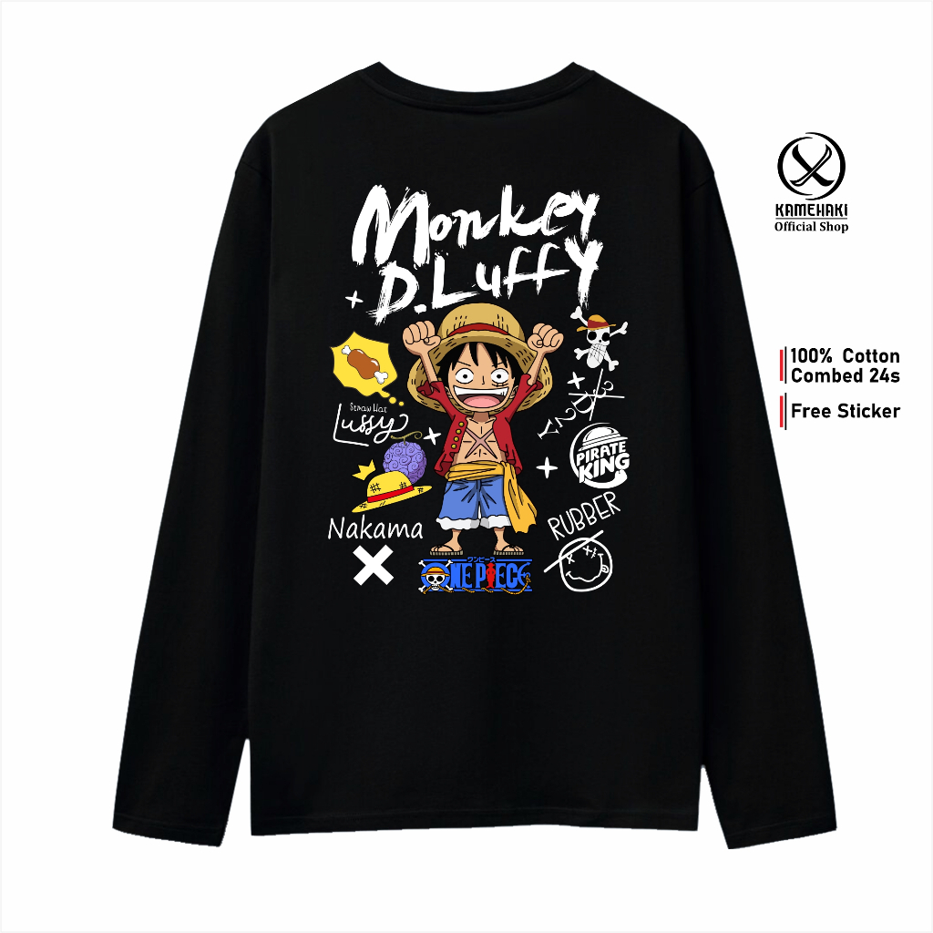 KAMEHAKI Longsleve Kaos ANIME LUFFY LITTLE Tangan panjang ONE PIECE JEPANG Baju Distro Pria Wanita O