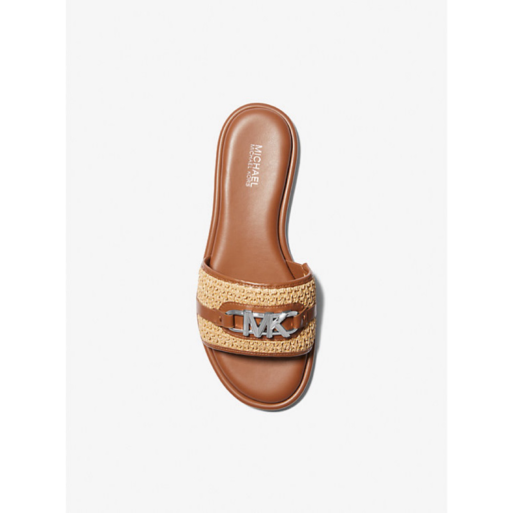 MK sandal Ember Embellished Straw Slide brown