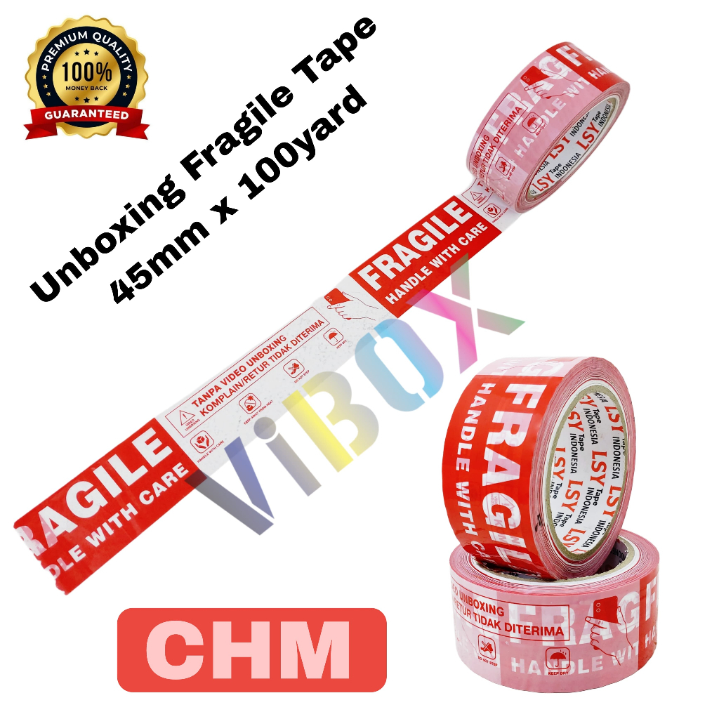 

CHM Lakban Fragile Merah Unboxing New 45mm x 100Yard [RAG]
