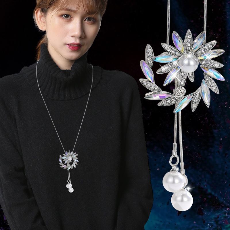 Kalung Rantai Sweater Mutiara Rumbai Kalung Rantai Setel Mainan Angsa Full Permata Kalung Kupu Kupu 