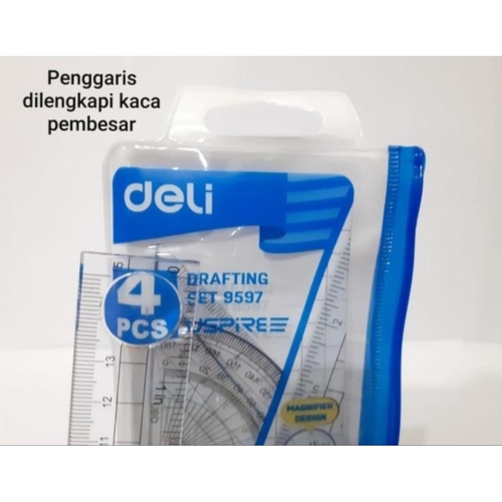 

Penggaris Set 4pcs Drafting Set Deli 9597 - Ruler Set Sequares Protractor