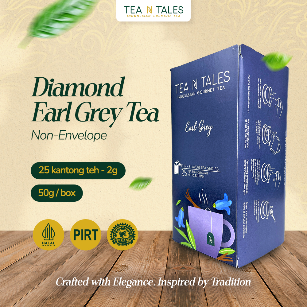 

TeaNTales Diamond Earl Grey - Premium Black Tea Rendah Kafein | 25 Non Envelope Tea Bags @2g