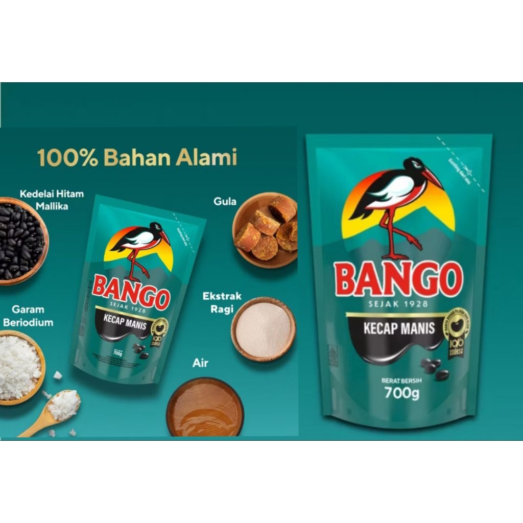 

700 gram kecap bango kental manis refill pack label halal