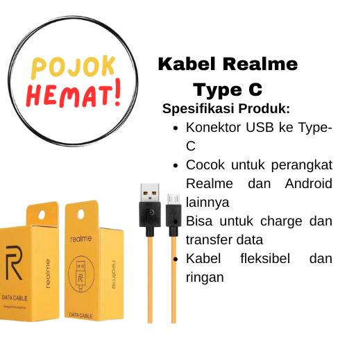 Kabel Data Realme Type C Fast Charging Cas HP C15 C25 Narzo Android USB Murah