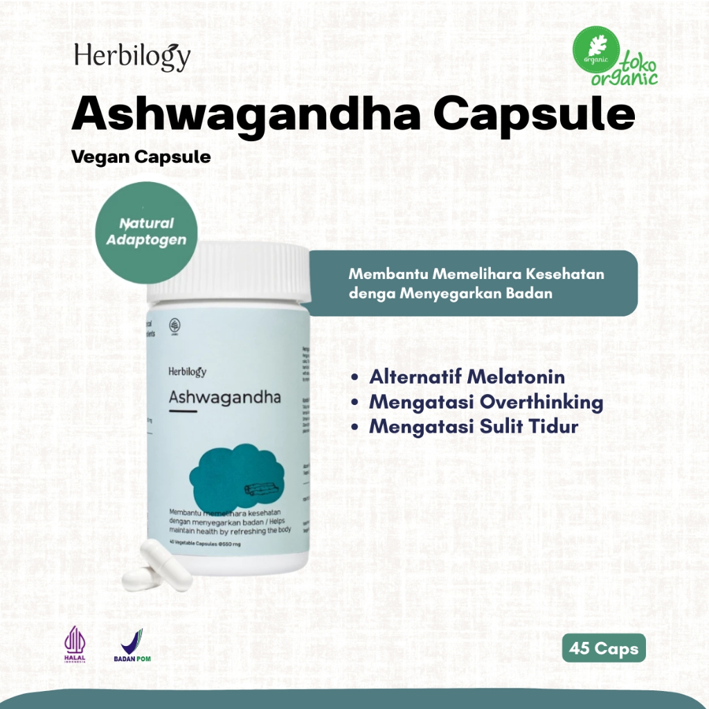Herbilogy Ashwagandha  Capsule (45 Capsule) | Ashwagandha Herbal Kapsul, Ashwagandha untuk Kesehatan