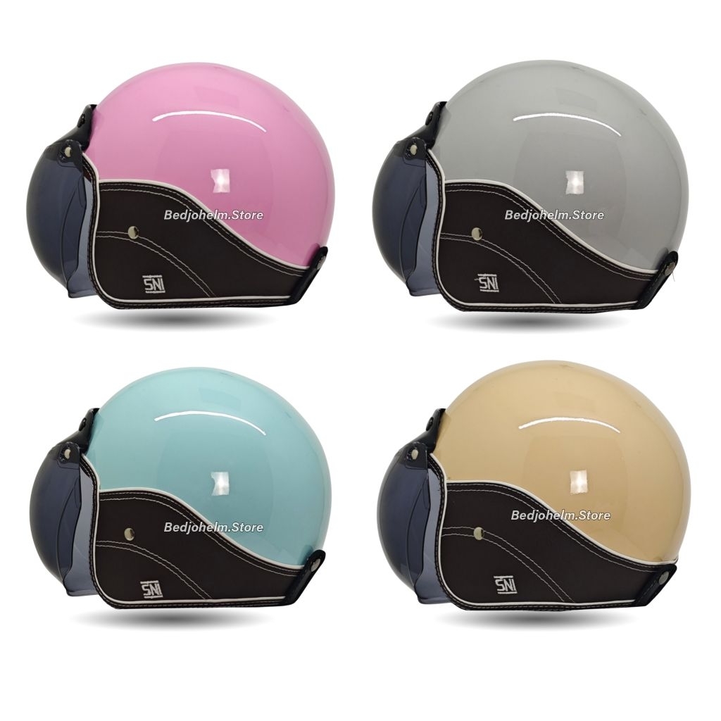 Helmi Bogo Kulit samping Polos Warna Pastel Busa Coklat Full Leher SNI