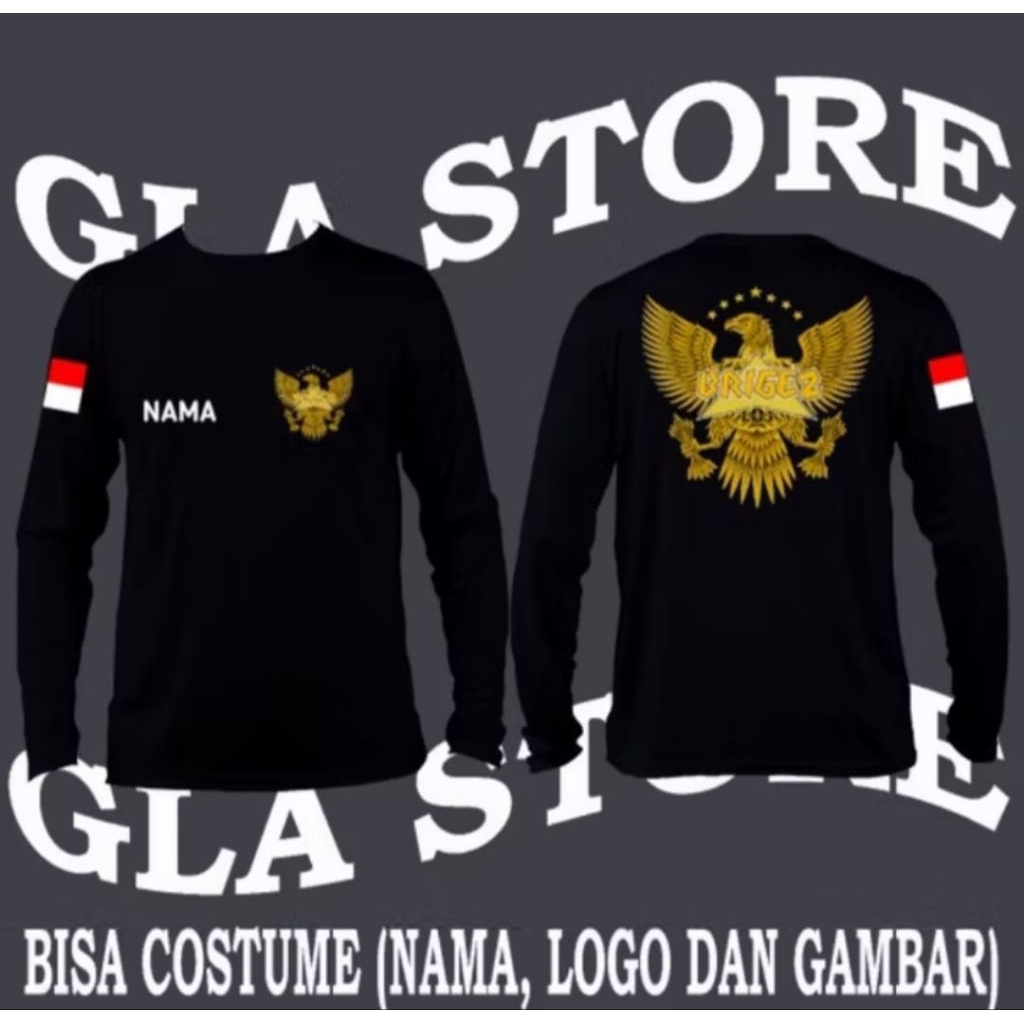 Kaos Lengan Panjang Brigez Corak Gold || Custom Nama