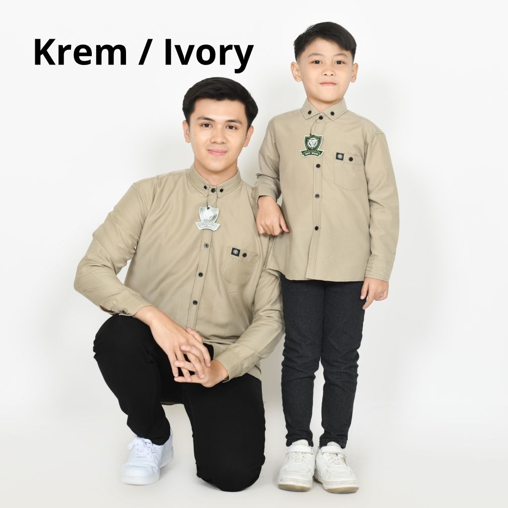 Krem Ivory Kemeja Polos Couple Ayah Dan Anak Warna Krem Lengan Panjang Kemeja Polos Pria Anak Dewasa