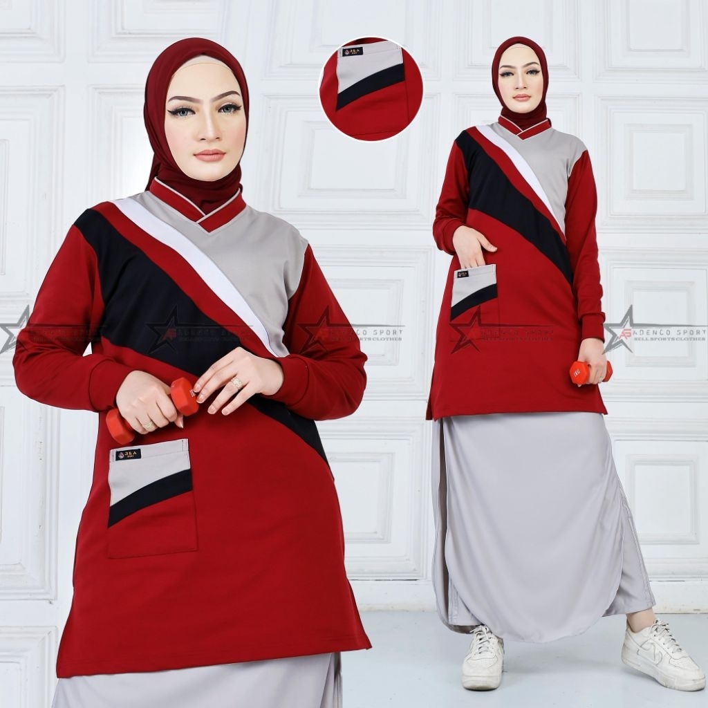 Setelan Olahraga muslimah kaos tunik Rok celana Panjang