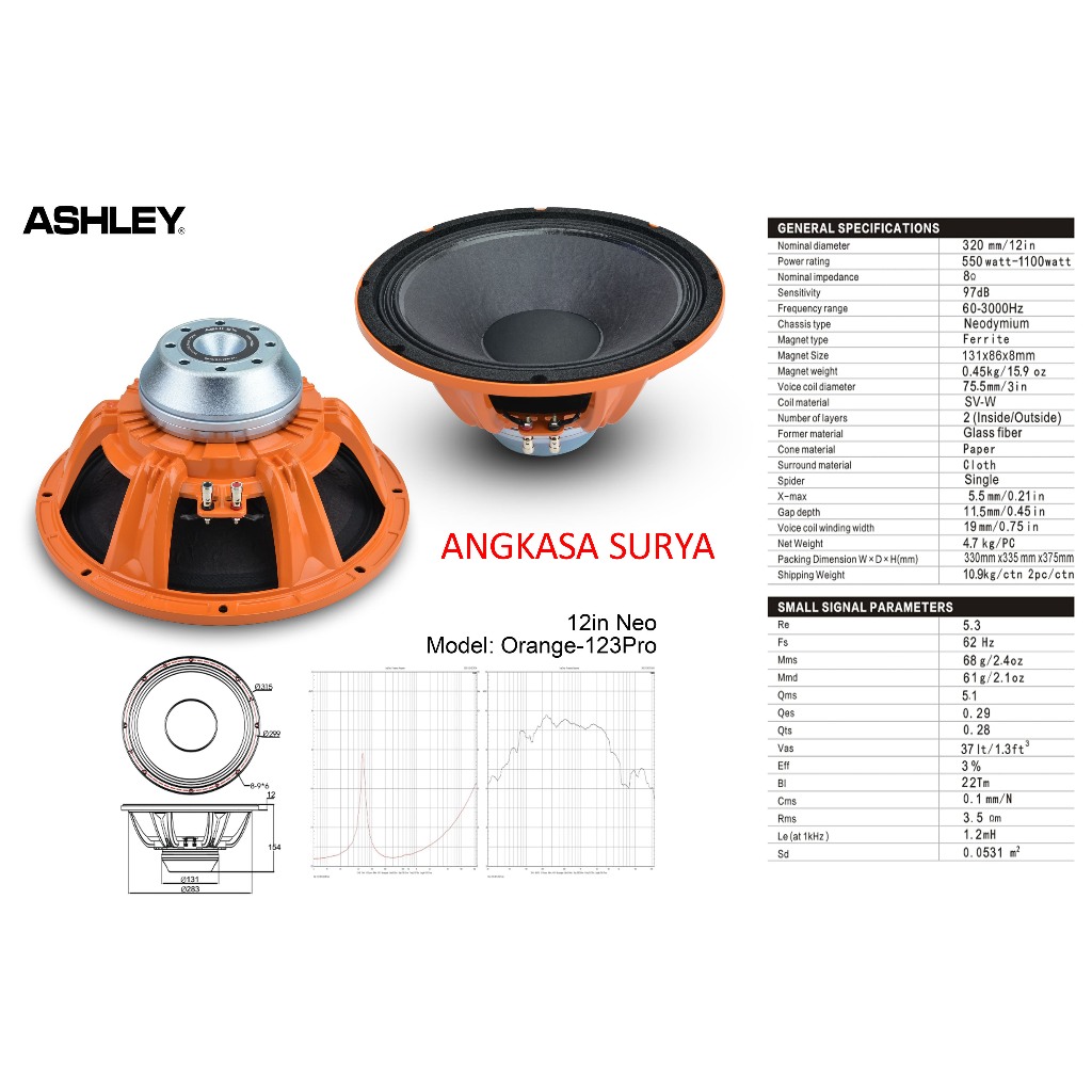 SPEAKER KOMPONEN ASHLEY ORANGE 123PRO ORIGINAL/ Speaker Component 12 inch Ashley Orange 123 Pro Neo