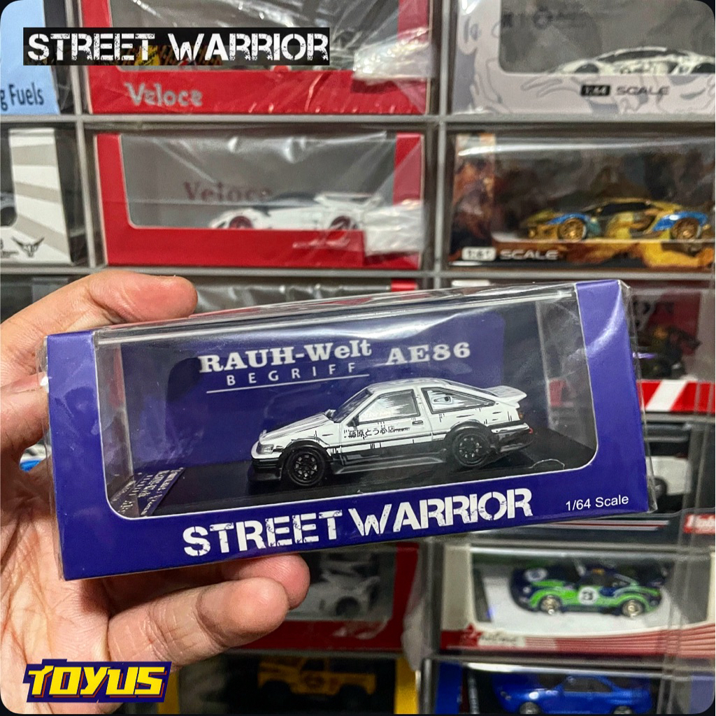 Street Weapon Street Warrior - RWB AE86 Initial D Black White Carbon Hood with Manga Effect