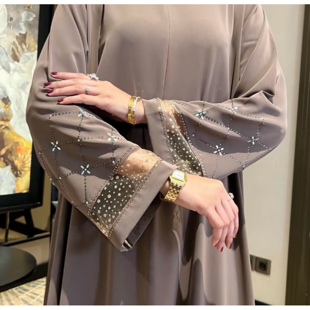TERMURAH Azna Abaya Premium Coquette Wanita Elegan Abaya Bordir Motif Pita Abaya Terbaru