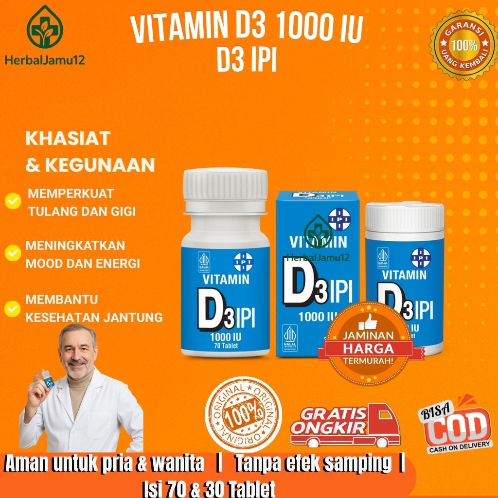 Vitamin D3 1000 IU IPI 70 dan 30 Tablet