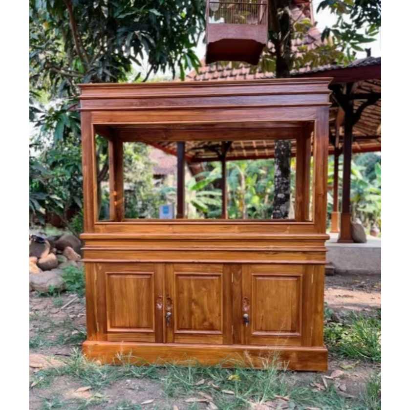 Lemari aquarium mininmalis klasik full kayu jati asli