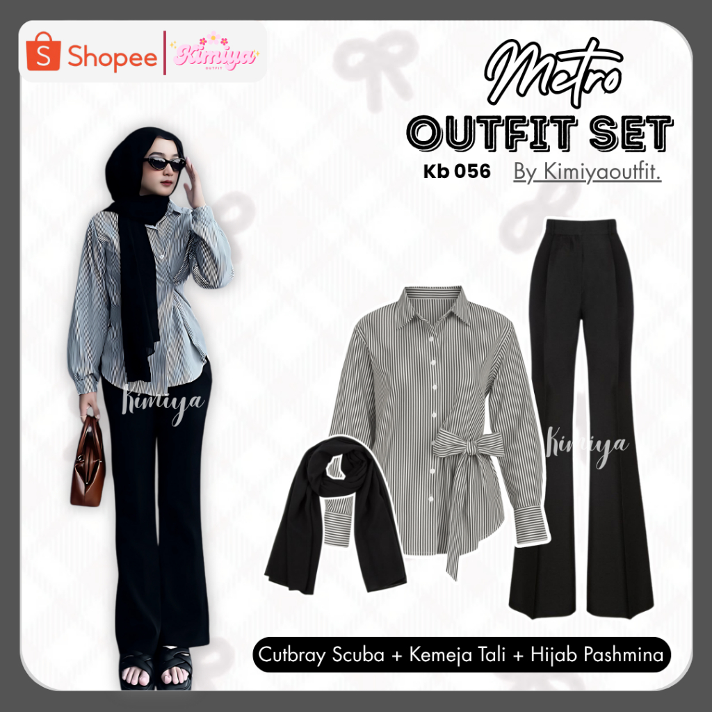 Kimiyaoutfit - 3 Iin 1 Metro Outfit Hijab Style { Kemeja Ikat + Cutbray Scuba + Hijab Pasmina } Sete