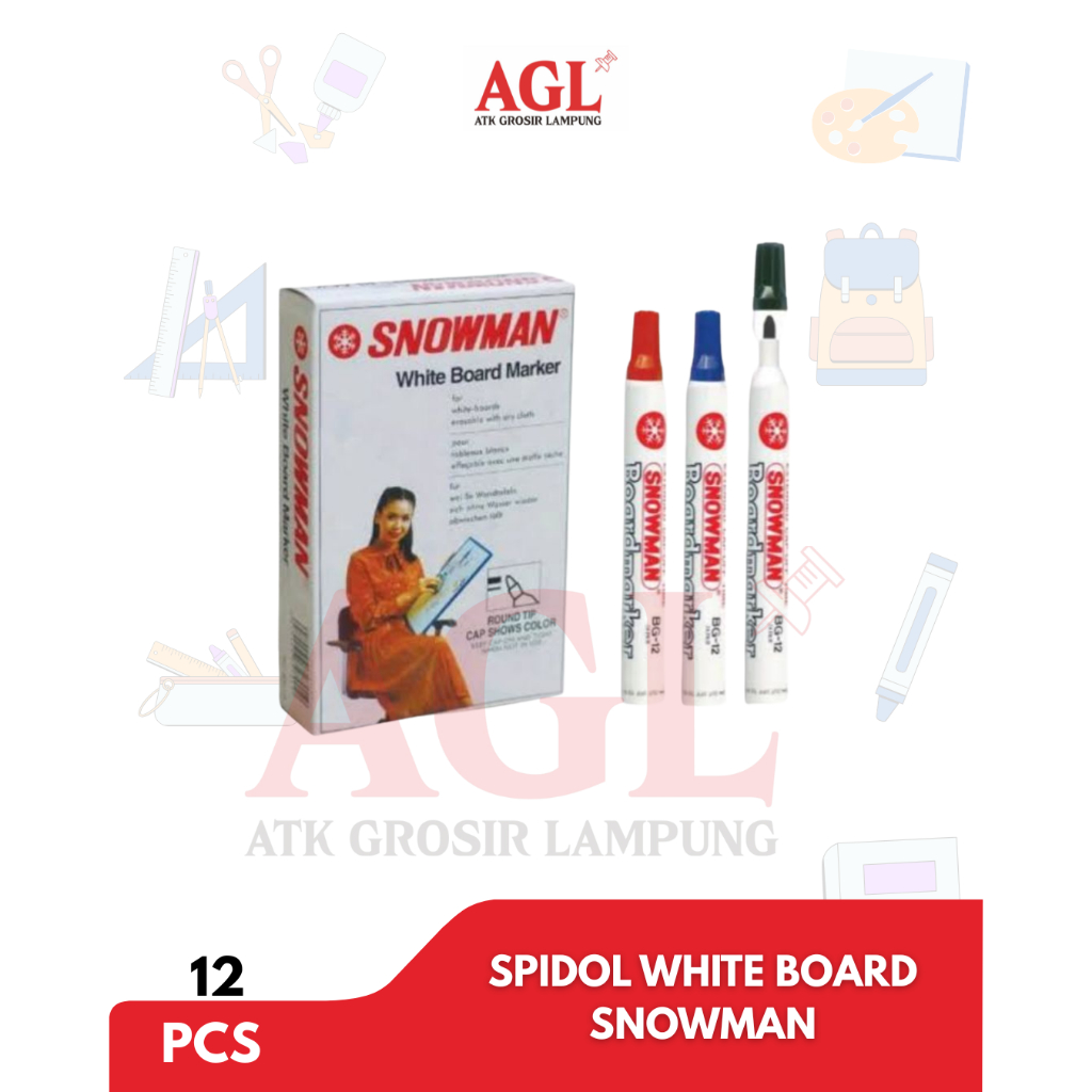 

SNOWMAN - (12pcs) SPIDOL WHITEBOARD SNOWMAN warna Hitam, Biru , Merah, Hijau - Grosir