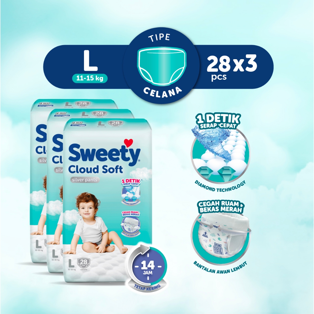 Sweety Silver Pants Cloud Soft L 3 x 28s Popok Celana Baby Diapers - Special Upcount