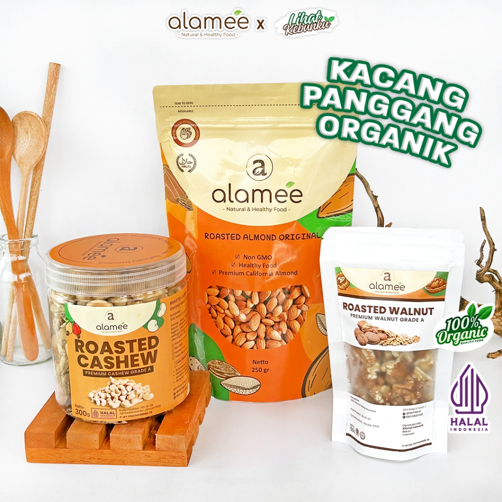 

ALAMEE Kacang Almond Almon Mede Walnut Pistachio Kupas Panggang Roasted Siap Makan LIHAT KEBUNKU