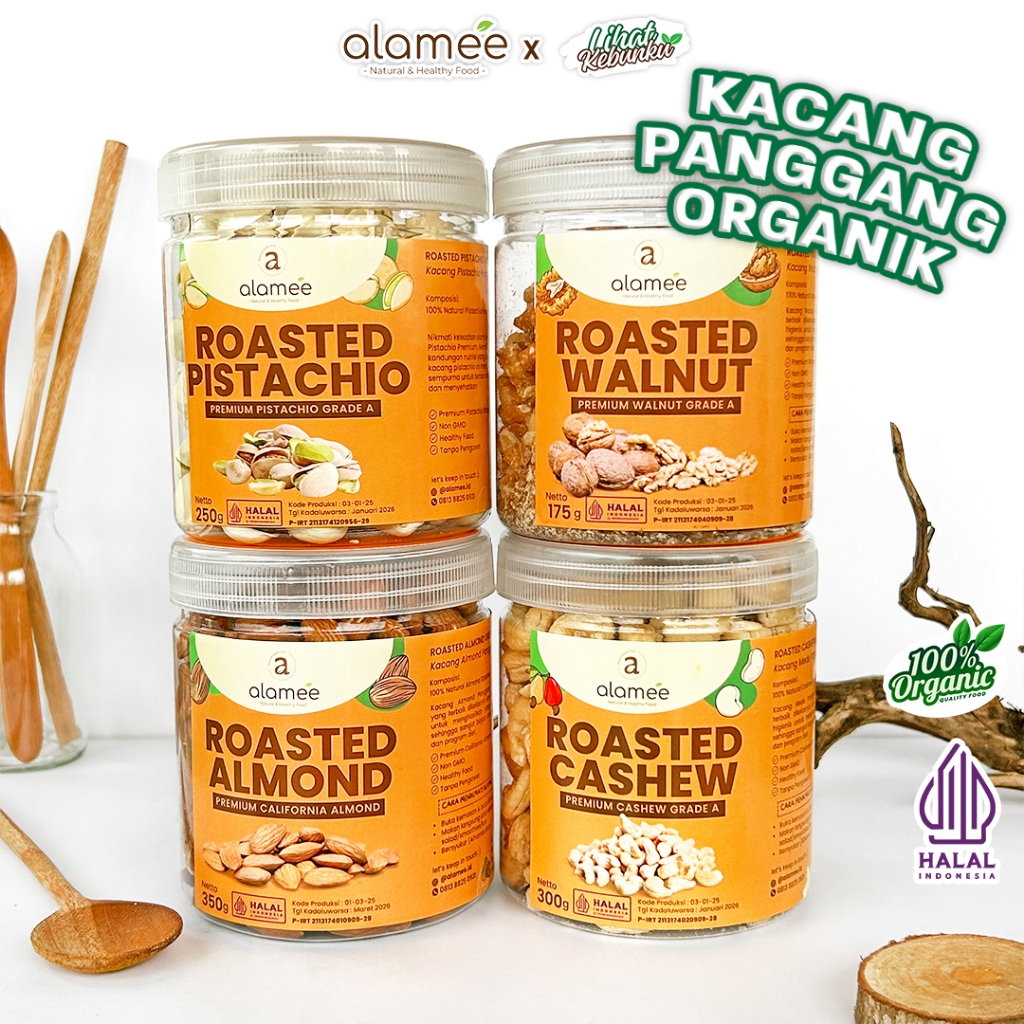 

ALAMEE Kacang Almond Almon Mede Walnut Pistachio Kupas Panggang Roasted TOPLES Besar LIHAT KEBUNKU