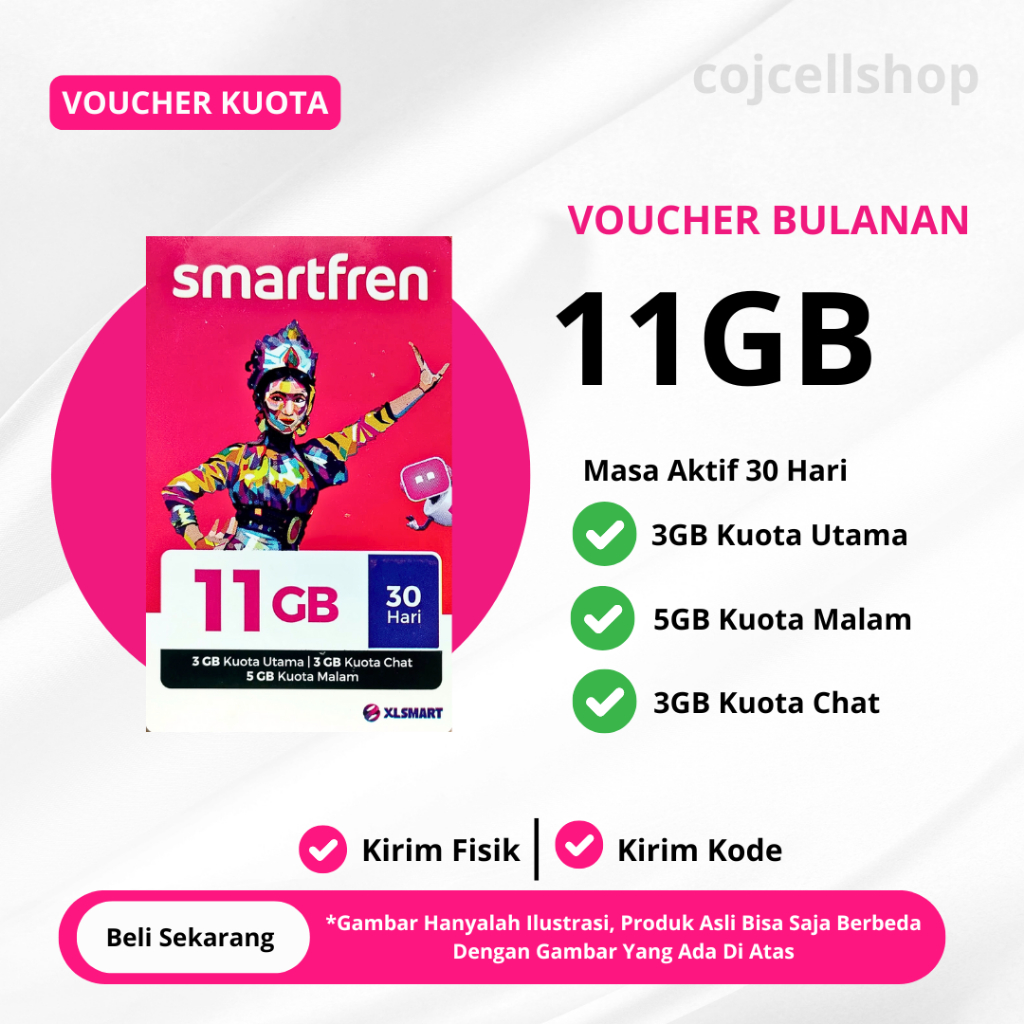 Paket Data Smartfren Unlimited/Voucher Data SMARTFREN 11GB 30 Hari Kirim Fisik / Kirim Kode Voucher 