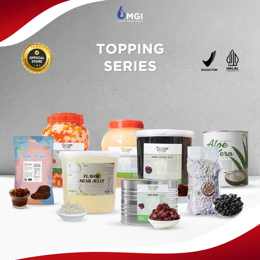 

Mutiaragemilang.id Topping Minuman Kekinian Premium Import MGI Toping MInuman Kekinian, Red Bean, Rainbow Jeli, Jeli Pearl, Silky Puding, Cincau Jeli, Poping Boba, Jeli Lidah Buaya, Jeli Kopi