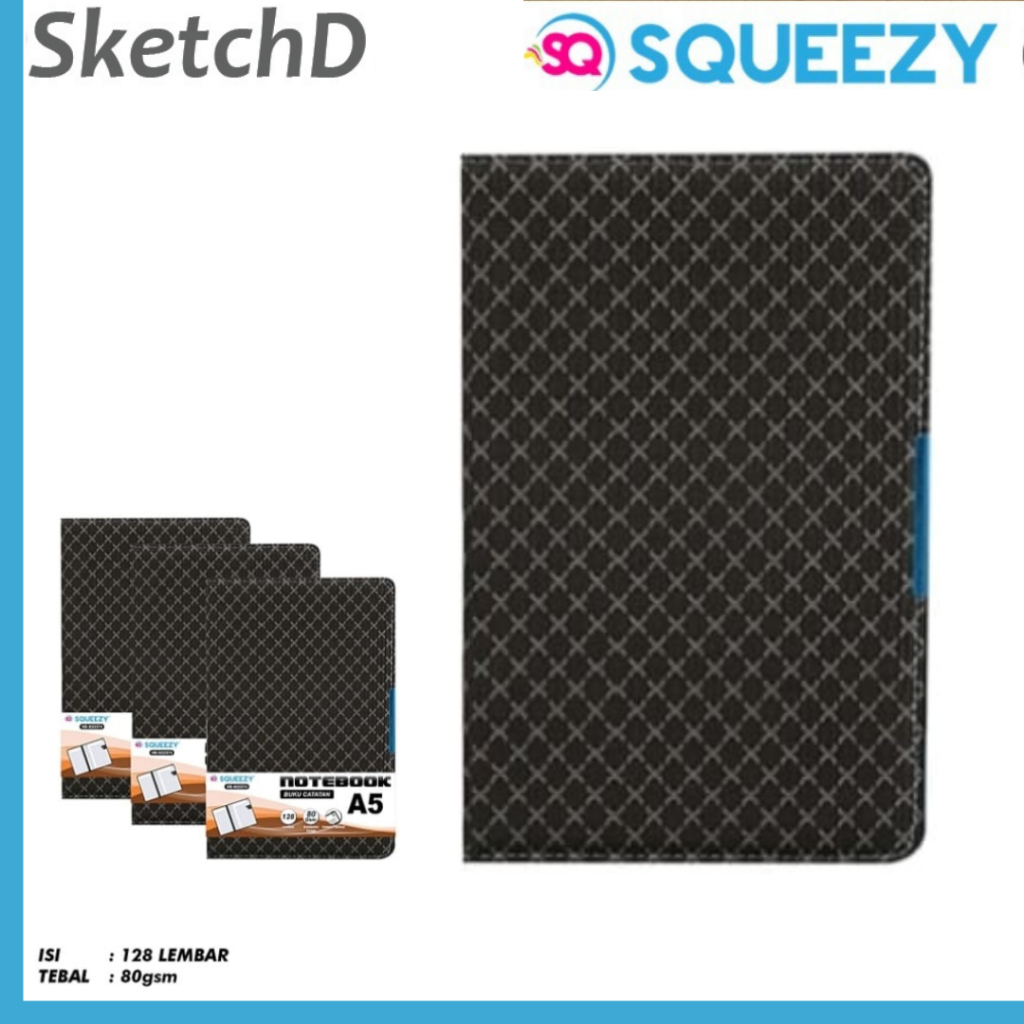 

Buku Agenda A5 cover lembut Hitam Squeezy 2574 Soft cover 120 gsm 80 lembar