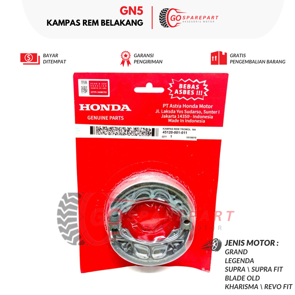 GN5 KAMPAS REM BELAKANG MOTOR HONDA GRAND / KAMPAS REM MOTOR BELAKANG MOTOR LEGENDA / KAMPAS REM TRO