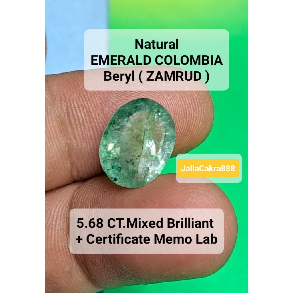 Batu ZAMRUD Natural EMERALD Colombia 5.68 CT Beryl  + Certified MEMO Lab | Zamrud Healing Crystal Ci