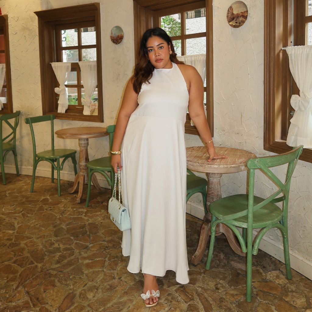 G216 FREA HALTER DRESS SATIN | DRESS WANITA PARTY BIG SIZE | GAUN NATAL TERBARUBy Sabrina Collection