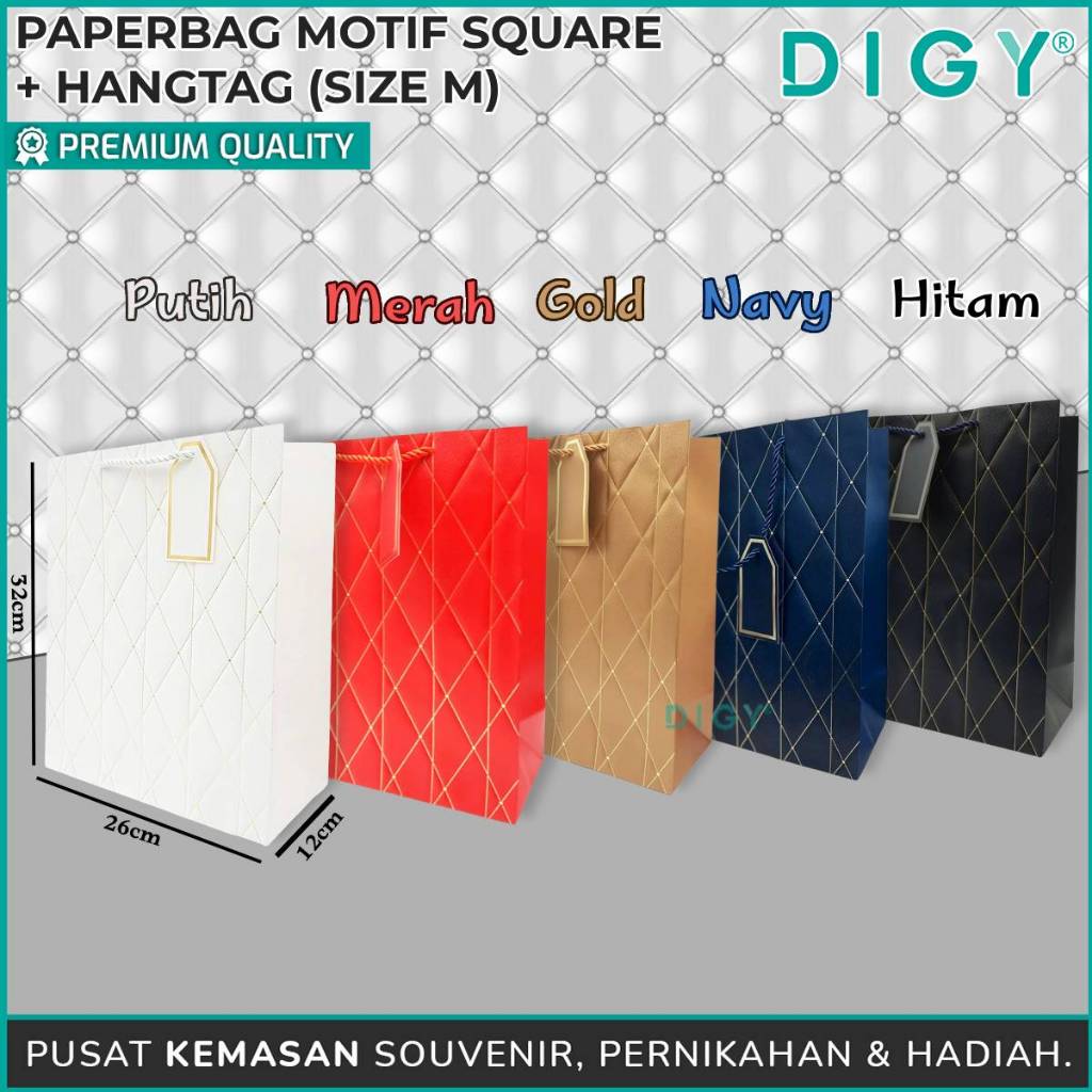 

Paperbag Motif Square + Hangtag / Paper Bag Embos / Tas Souvenir / Paper Bag Tas Hampers / Tas Kado / Tas Belanja / Paper Bag Premium