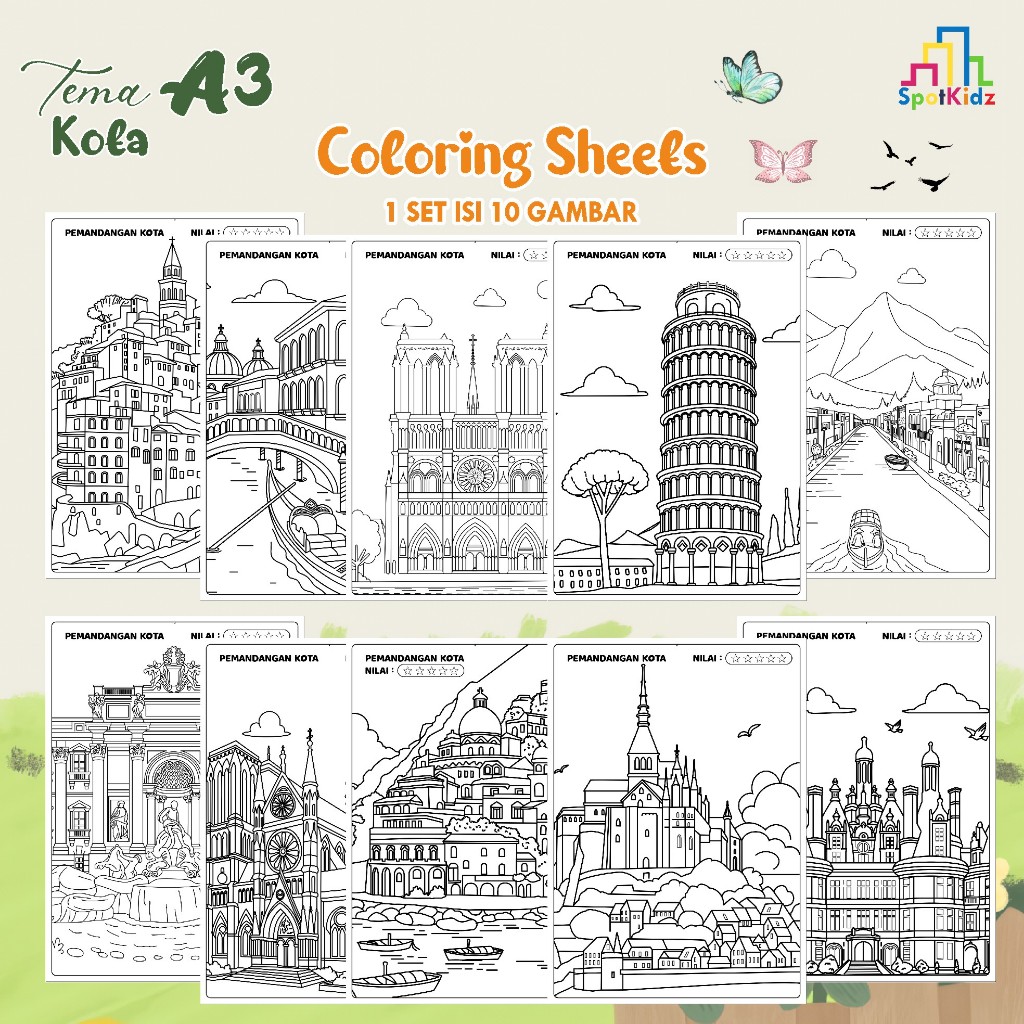 

KERTAS GAMBAR MEWARNAI TEMA KOTA A3 ISI 10 LEMBAR - COLORING SHEET FOR KIDS READY STOCK