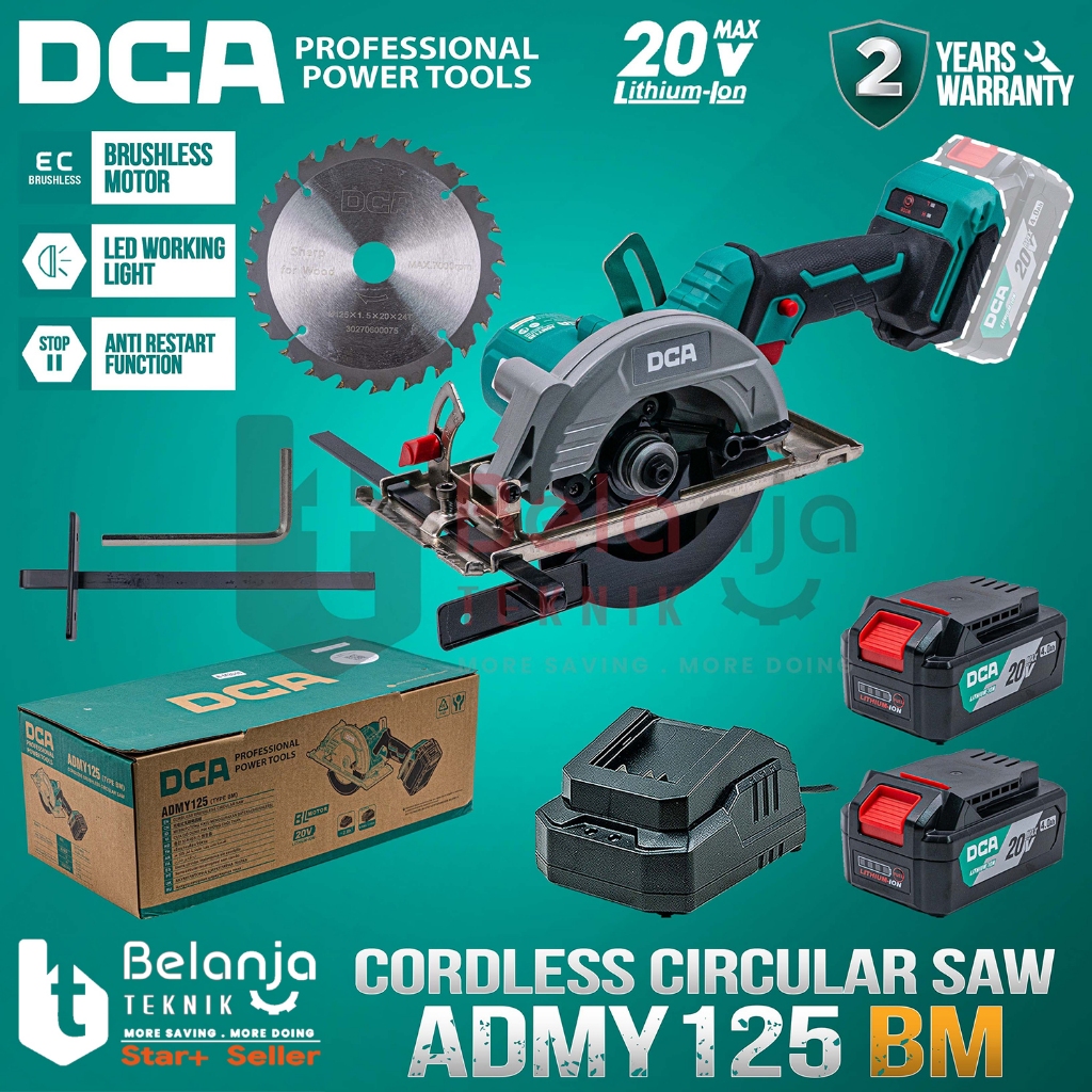 Mesin Potong Kayu Baterai DCA ADMY125 BM Circular Saw Cordless ADMY 125 BM Sirkel 20V 5 Inch Brushle
