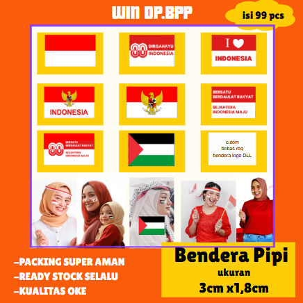 

Stiker Pipi Merah Putih 70 Pcs / Sticker Bendera Pipi / Stiker Tempel Pipi / Ukuran 4x2 cm