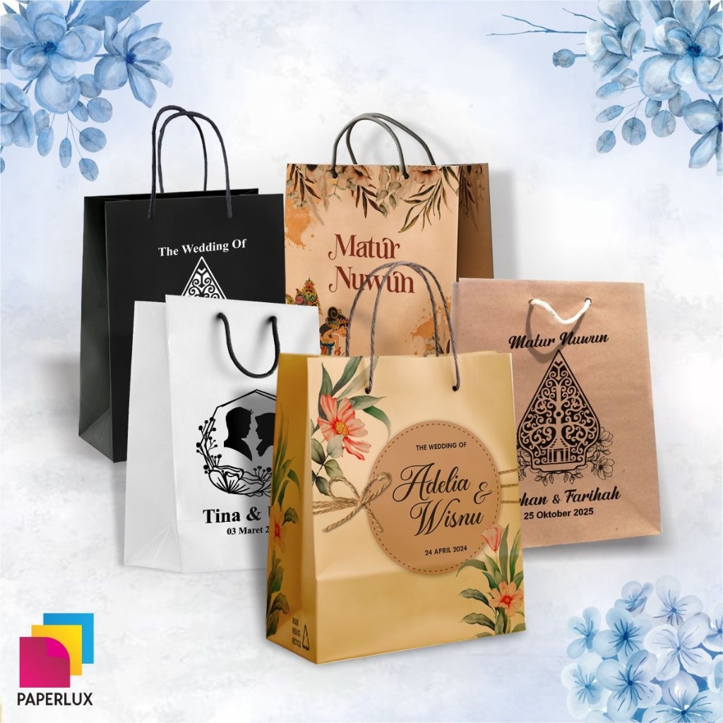 

PAKET PAPER BAG SABLON - TAS SOUVENIR PERNIKAHAN SABLON CUSTOM - PAPER BAG KHITAN, HAJATAN