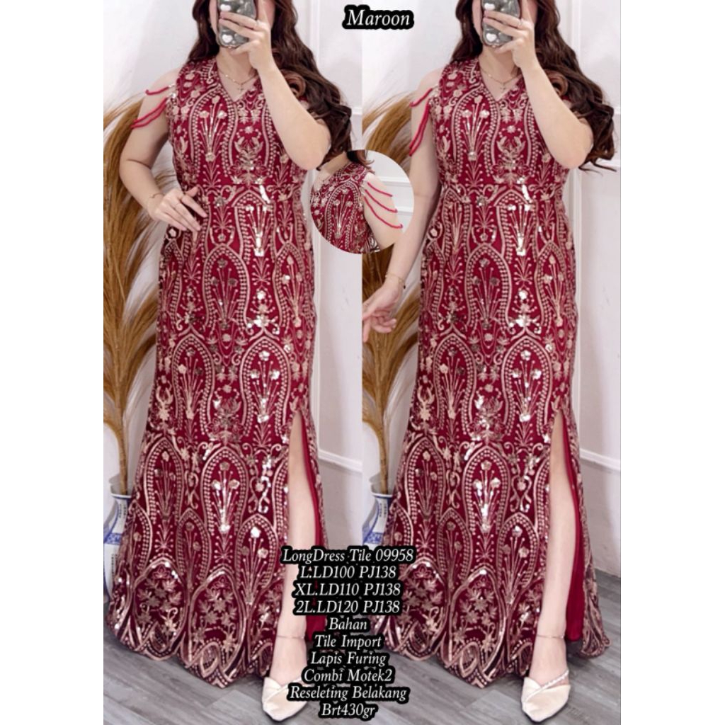 longdress natal tile 09958/ longdress gaun pesta mewah / longdress tile glitter premium mewah