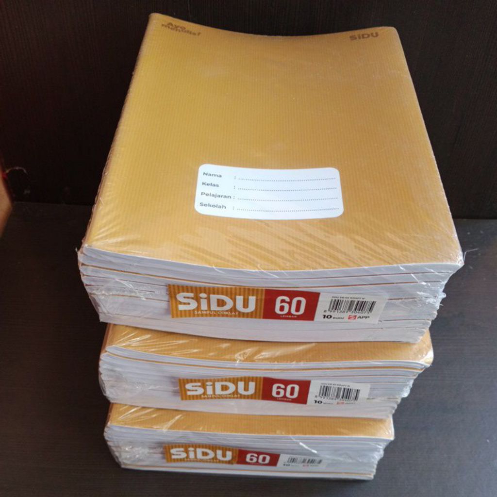 

SIDU BUKU TULIS 60 LEMBAR COVER COKLAT + NAMA 1 PAK ISI 10 BUKU