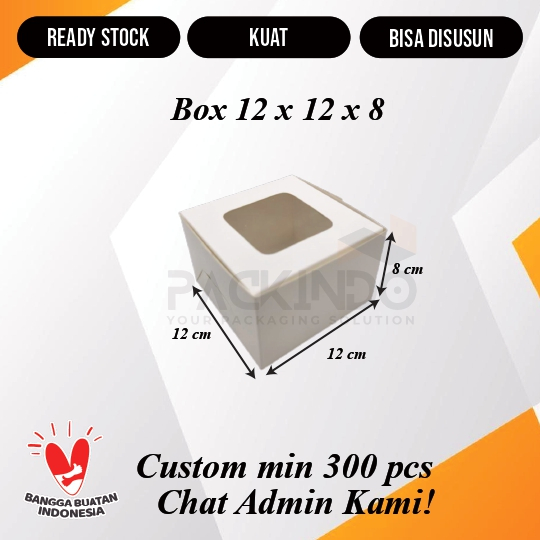 

(10 pcs) 12 x 12 x 8 Dus tempat kue korea mini chiffon cookies ivory jendela mika